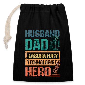 Mari papa technologue de laboratoire héros - Sac cadeau en coton avec cordon (14 x 20 cm) - noir - Devant