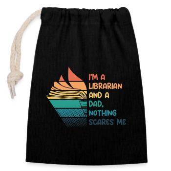 Librarian and dad - Closable cotton gift bag (14x20cm) - black - Front