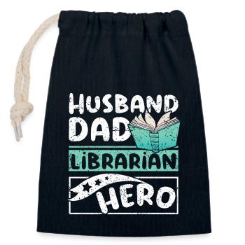 Husband dad librarian hero - Closable cotton gift bag (14x20cm) - navy - Front
