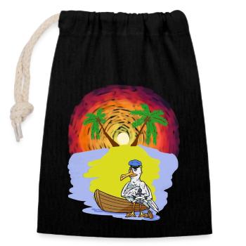 Ahoi Caribbean Island Rowing Boat Seagull Captain Trip - Closable cotton gift bag (14x20cm) - black - Front