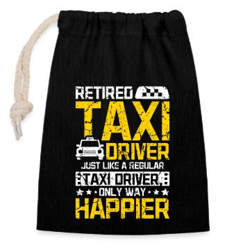 Retired happy taxi driver - Closable cotton gift bag (14x20cm) - black - Front