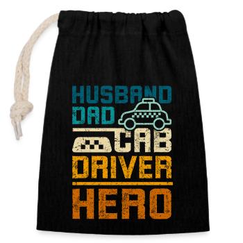 Husband dad cab driver hero - Closable cotton gift bag (14x20cm) - black - Front