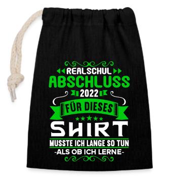 Realschule bestanden Realschulabschluss 2022 - Verschließbarer Geschenkbeutel aus Baumwolle (14x20cm) - Schwarz - Vorne