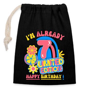 Anniversaire enfant-enfants 7 ans, fête d’anniversaire des enfants - Sac cadeau en coton avec cordon (14 x 20 cm) - noir - Devant