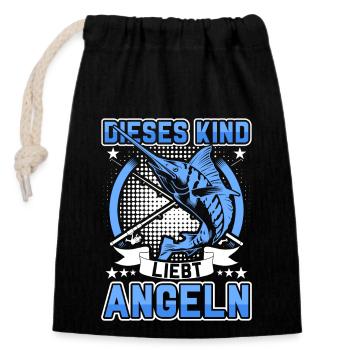 Dieses Kind Liebt Angeln Junge Angler - Verschließbarer Geschenkbeutel aus Baumwolle (14x20cm) - Schwarz - Vorne