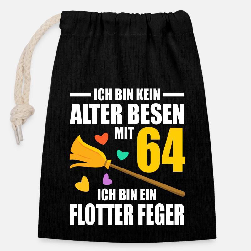 Alter Besen Junger Feger 64 Jahre 64. Geburtstag - Verschließbarer Geschenkbeutel aus Baumwolle (14x20cm) - Schwarz