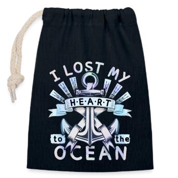 Ancre de navire, dicton romantique, amour de l’océan - Sac cadeau en coton avec cordon (14 x 20 cm) - bleu marine - Devant
