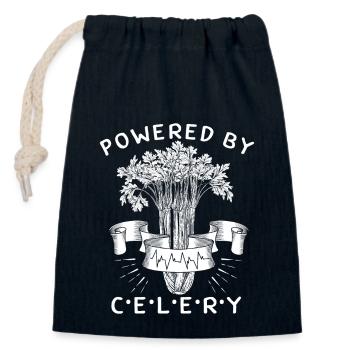 Celery, Powered-By-Celery, funny saying - Closable cotton gift bag (14x20cm) - navy - Front