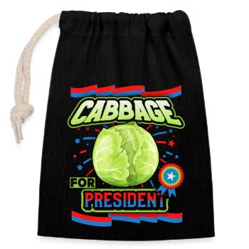 Cabbage, funny saying, Cabbage-For-President - Closable cotton gift bag (14x20cm) - black - Front