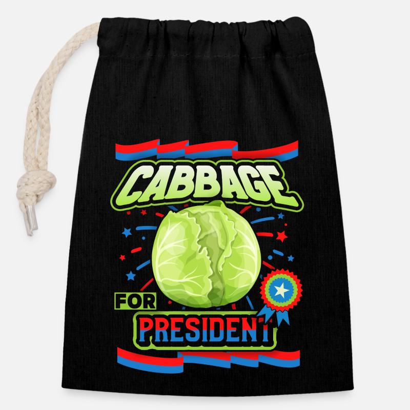 Kohl, lustiger Spruch, Cabbage-For-President - Verschließbarer Geschenkbeutel aus Baumwolle (14x20cm) - Schwarz