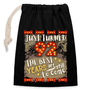 92nd birthday 92 years old vintage design, saying - Closable cotton gift bag (14x20cm) - black - Front