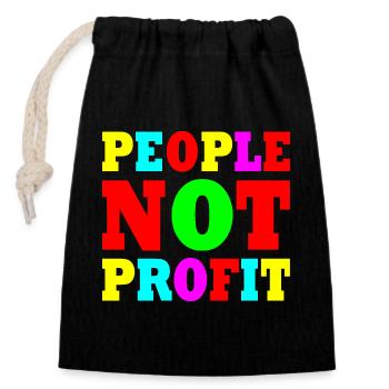 People not profit - Closable cotton gift bag (14x20cm) - black - Front