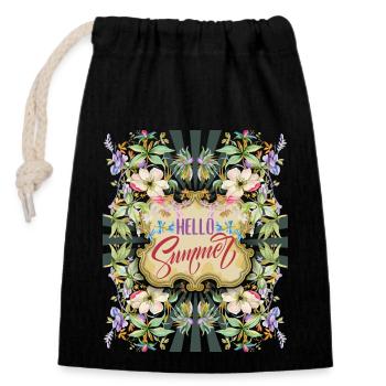 Vintage Flowers, Summer Saying Hello-Summer - Closable cotton gift bag (14x20cm) - black - Front
