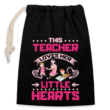 This teacher loves her little hearts - Closable cotton gift bag (14x20cm) - black - Front