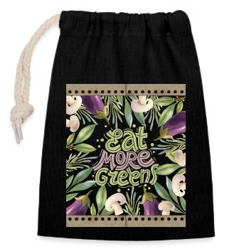 Vegetarian Vegan Funny Saying Eat-More-Greens - Closable cotton gift bag (14x20cm) - black - Front