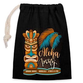 Hawaï, fête sur la plage, Honolulu avec masque tiki - Sac cadeau en coton avec cordon (14 x 20 cm) - noir - Devant