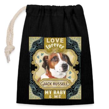 Jack-Russell-Terrier, Hund, Spruch Love-Forever - Verschließbarer Geschenkbeutel aus Baumwolle (14x20cm) - Schwarz - Vorne