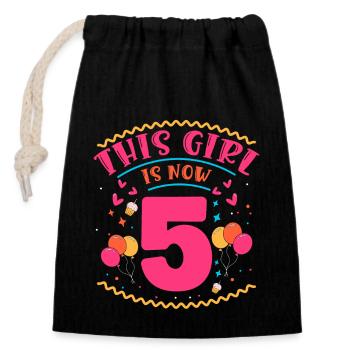 Cette fille a maintenant 5 | Thème Cupcake - Sac cadeau en coton avec cordon (14 x 20 cm) - noir - Devant