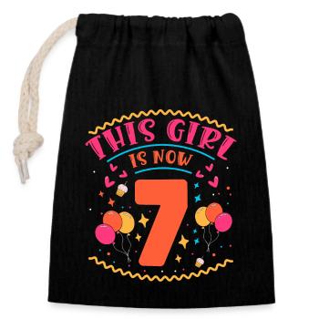 Cette fille a maintenant 7 | Thème Cupcake - Sac cadeau en coton avec cordon (14 x 20 cm) - noir - Devant