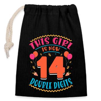 Cette fille a maintenant 14 | Thème Cupcake - Sac cadeau en coton avec cordon (14 x 20 cm) - noir - Devant