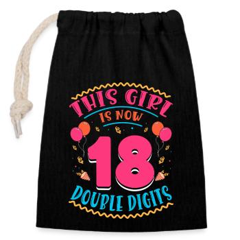 Cette fille a maintenant 18 | Thème Cupcake - Sac cadeau en coton avec cordon (14 x 20 cm) - noir - Devant