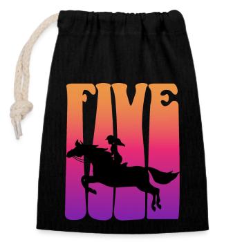 Girl riding, I am 5 years old, children 5. - Closable cotton gift bag (14x20cm) - black - Front