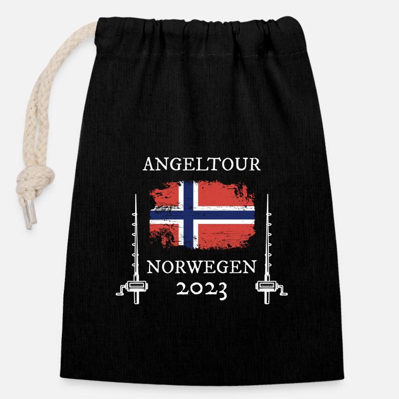 Norvège Pêche 2023 - Sac cadeau en coton avec cordon (14 x 20 cm) - noir