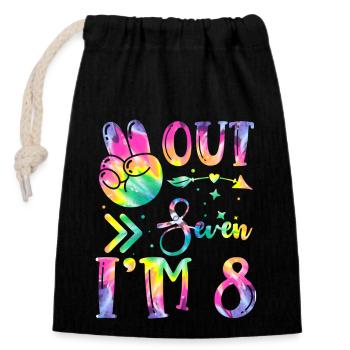 Peace Out Seven I'm 8 | Tie Dye Themed Birthday | - Verschließbarer Geschenkbeutel aus Baumwolle (14x20cm) - Schwarz - Vorne