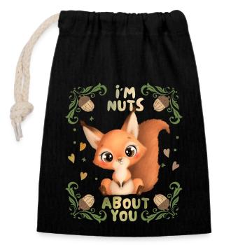 Eichhörnchen-Liebe, I'm-Nuts-About-You Spruch - Verschließbarer Geschenkbeutel aus Baumwolle (14x20cm) - Schwarz - Vorne