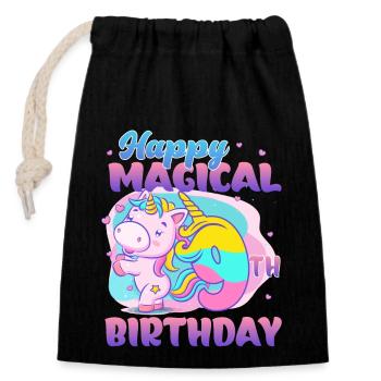 Joyeux 9ème anniversaire Unicorn Pony - Sac cadeau en coton avec cordon (14 x 20 cm) - noir - Devant