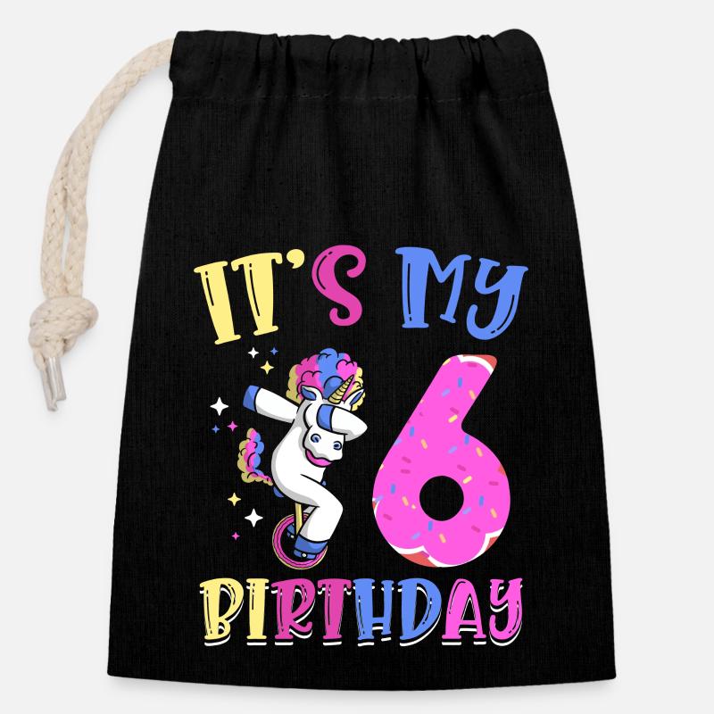 C’est mon poney licorne éclatant de 6 ans 6. - Sac cadeau en coton avec cordon (14 x 20 cm) - noir