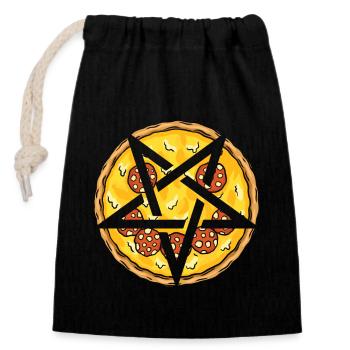 Satanic Cult Pentagram Cheesy Pizza - Closable cotton gift bag (14x20cm) - black - Front