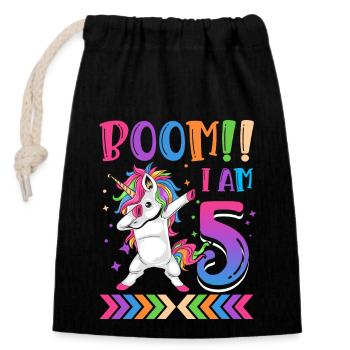 Boom!! J’ai 5 ans, licorne drôle colorée 5. - Sac cadeau en coton avec cordon (14 x 20 cm) - noir - Devant