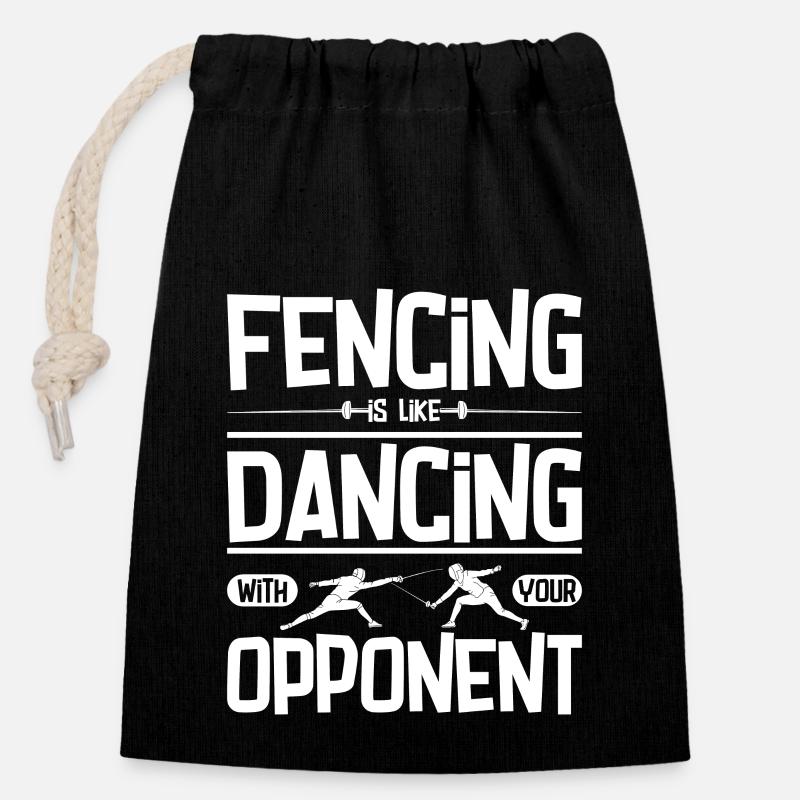 Fencing is like dancing with your opponent - Verschließbarer Geschenkbeutel aus Baumwolle (14x20cm) - Schwarz