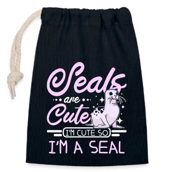 Les phoques sont mignons Je suis mignon donc je suis un phoque - Sac cadeau en coton avec cordon (14 x 20 cm) - bleu marine - Devant