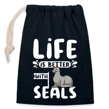 Life is better with seals - Verschließbarer Geschenkbeutel aus Baumwolle (14x20cm) - Navy - Vorne