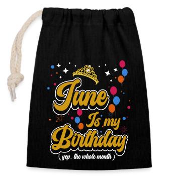 Juin est mon anniversaire. La célébration de l' - Sac cadeau en coton avec cordon (14 x 20 cm) - noir - Devant