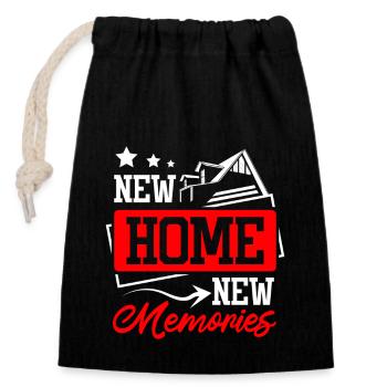 Nouvelle maison de nouveaux souvenirs - Sac cadeau en coton avec cordon (14 x 20 cm) - noir - Devant