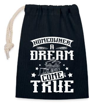 Propriétaire un rêve devenu réalité - Sac cadeau en coton avec cordon (14 x 20 cm) - bleu marine - Devant