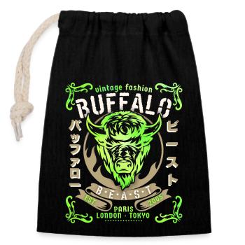 Tête de buffle Buffalo vintage, Buffalo Design - Sac cadeau en coton avec cordon (14 x 20 cm) - noir - Devant