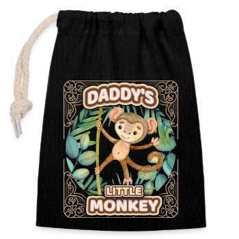 Cute monkey funny saying kids, Daddy's monkey - Closable cotton gift bag (14x20cm) - black - Front