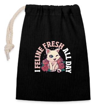 Spring Cat Pet Funny Kitty Feline Strong - Closable cotton gift bag (14x20cm) - black - Front