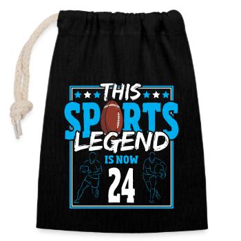 This sports legend is now 24, rugby game 24. - Closable cotton gift bag (14x20cm) - black - Front