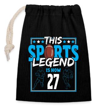This sports legend is now 27, rugby game 27. - Closable cotton gift bag (14x20cm) - black - Front