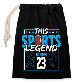 This sports legend is now 23, rugby game 23. - Closable cotton gift bag (14x20cm) - black - Front