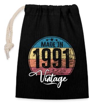 Vintage Made in 1991 Geburtsjahr 1991 Geburtstag - Verschließbarer Geschenkbeutel aus Baumwolle (14x20cm) - Schwarz - Vorne