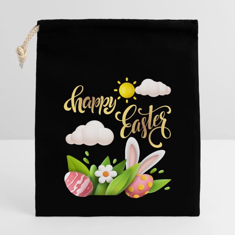 Happy-Easter Calligraphy, Easter Egg, Happy Easter Closable cotton gift bag (14x20cm)