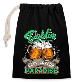 Irland, Dublin, St-Patricks-Day Biertrinker Spruch - Verschließbarer Geschenkbeutel aus Baumwolle (14x20cm) - Schwarz - Vorne