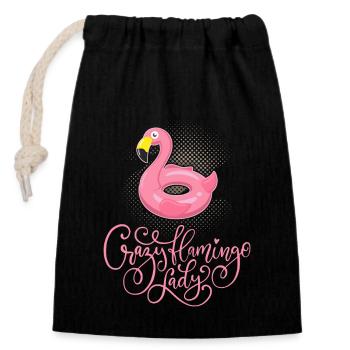 Crazy-Flamingo-Lady lustiger Spruch, Kalligrafie - Verschließbarer Geschenkbeutel aus Baumwolle (14x20cm) - Schwarz - Vorne