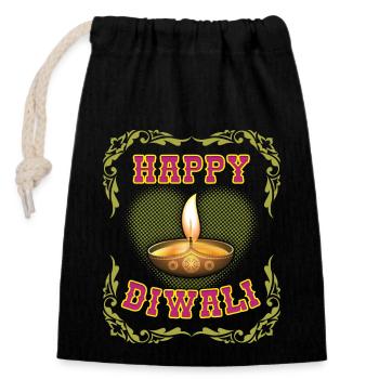 Happy-Diwali, indisches Lichterfest Diwali, Indien - Verschließbarer Geschenkbeutel aus Baumwolle (14x20cm) - Schwarz - Vorne